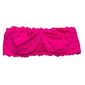 NWOT Aerie 38DD Neon Pink Lace Detail Strapless Bandeau Bra